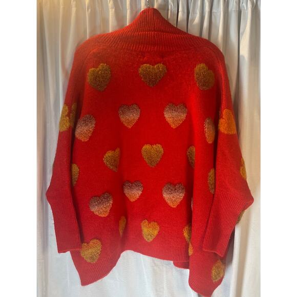 Look by M New York Red with tan hearts one size Cardigan - Picture 2 of 5